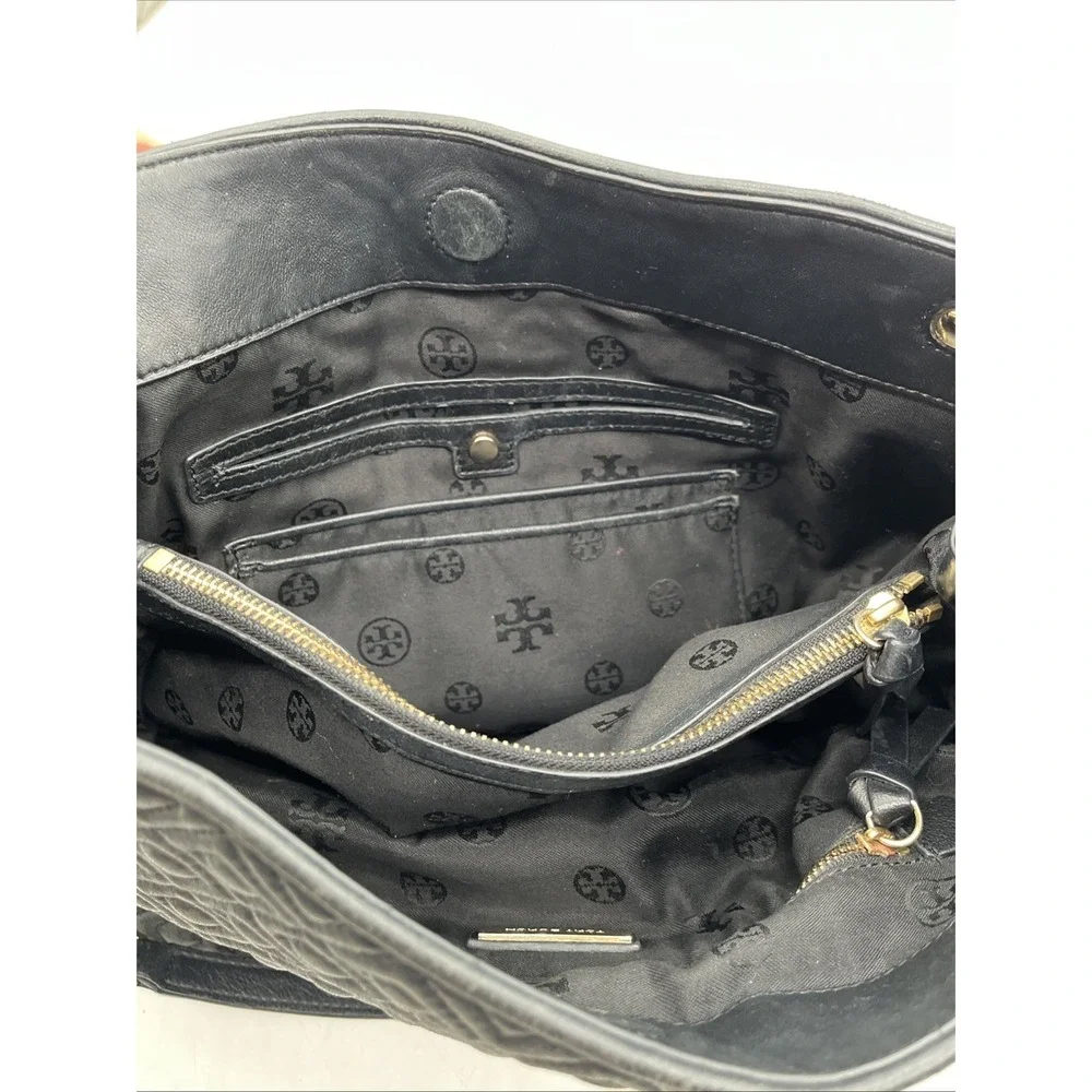 Tory Burch Marion Black Quilted Leather Tote Bag Chain Strap Large‎